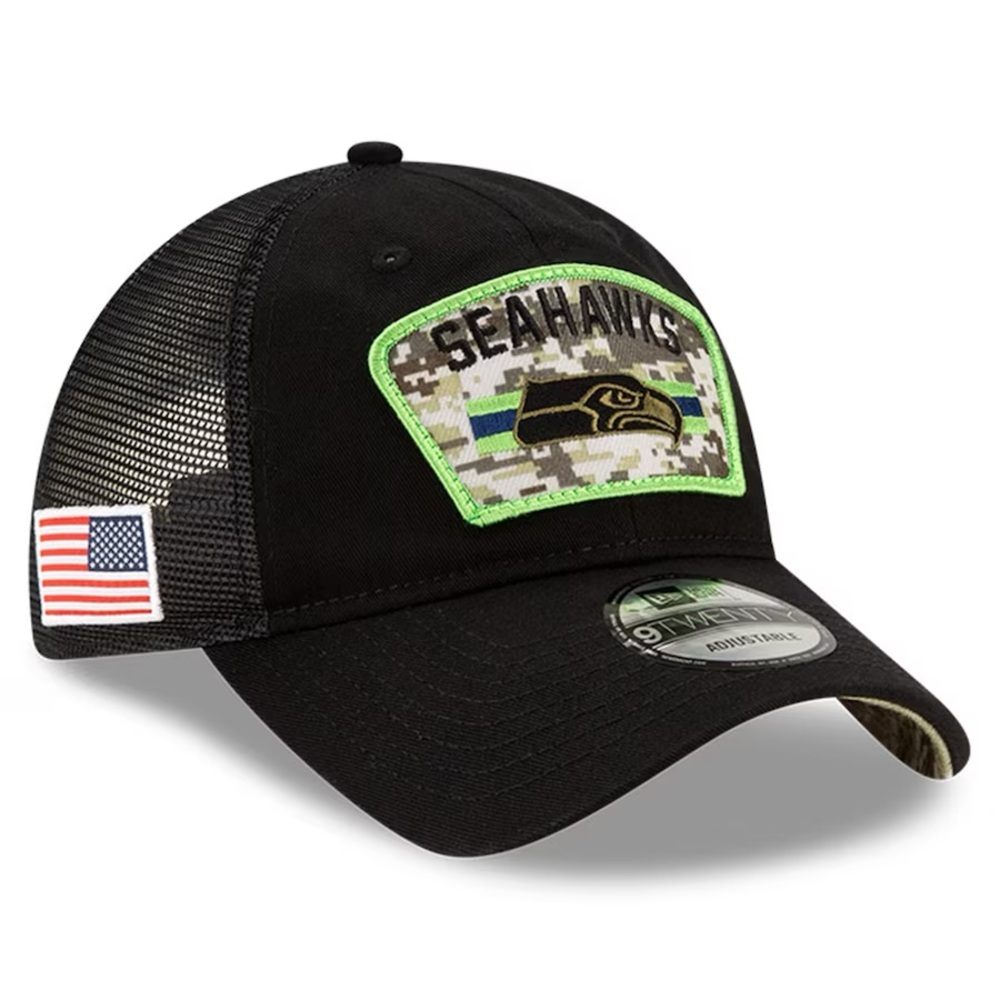 New Era Seattle Seahawks 2021 Salute To Service Trucker 9TWENTY Adjustable Hat